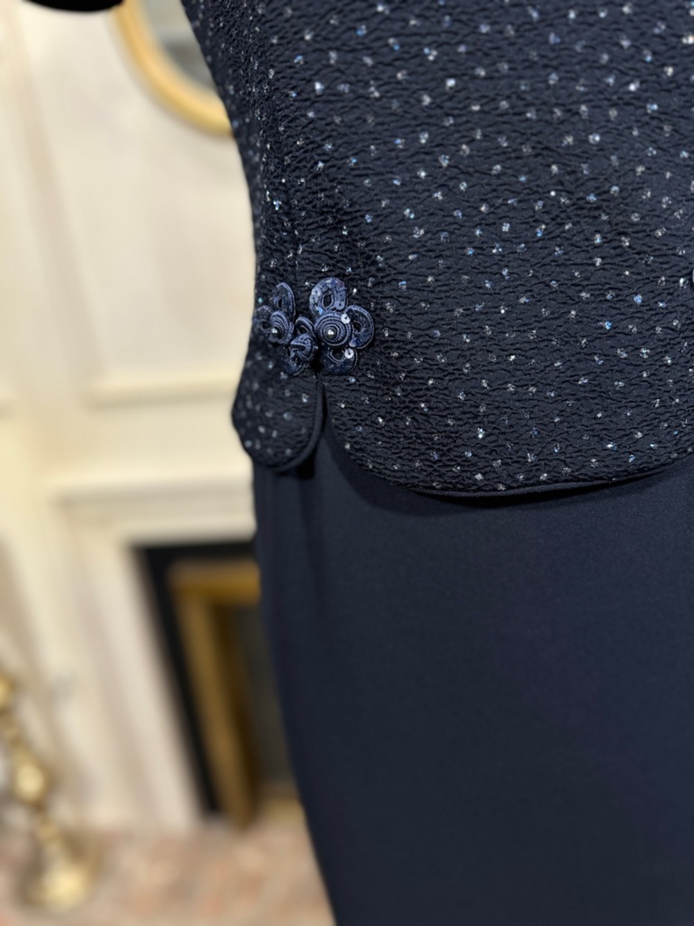 Jessica Howard Dress Size 8 Petite Vintage Navy Sequin Evening 90s Luxe - Picture 3 of 10
